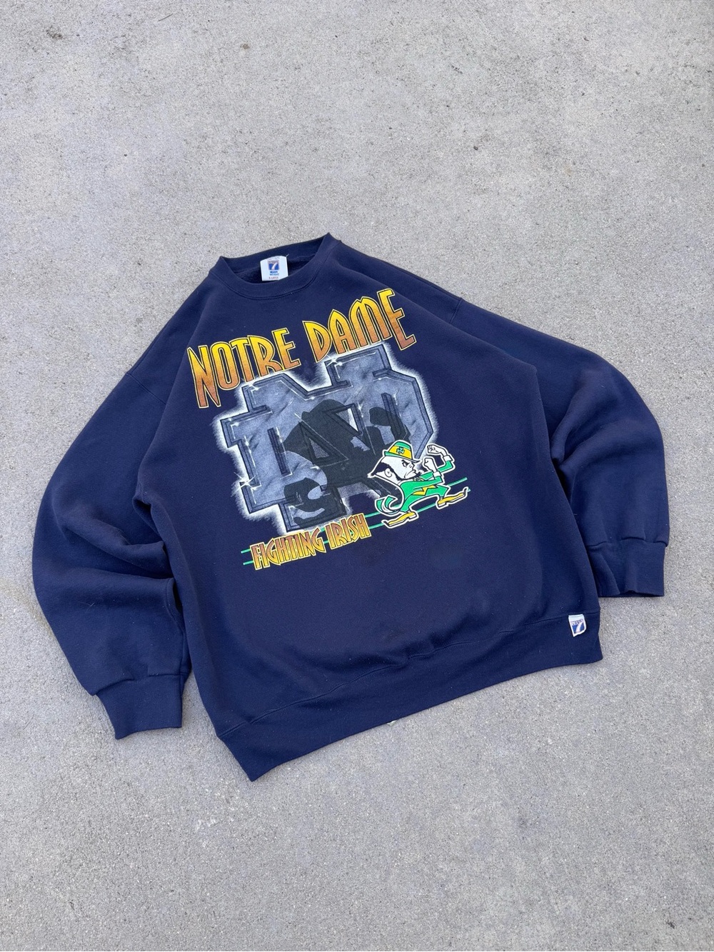LOGO 7 Navy Crewneck Sweatshirt with Yellow & Green Graphic